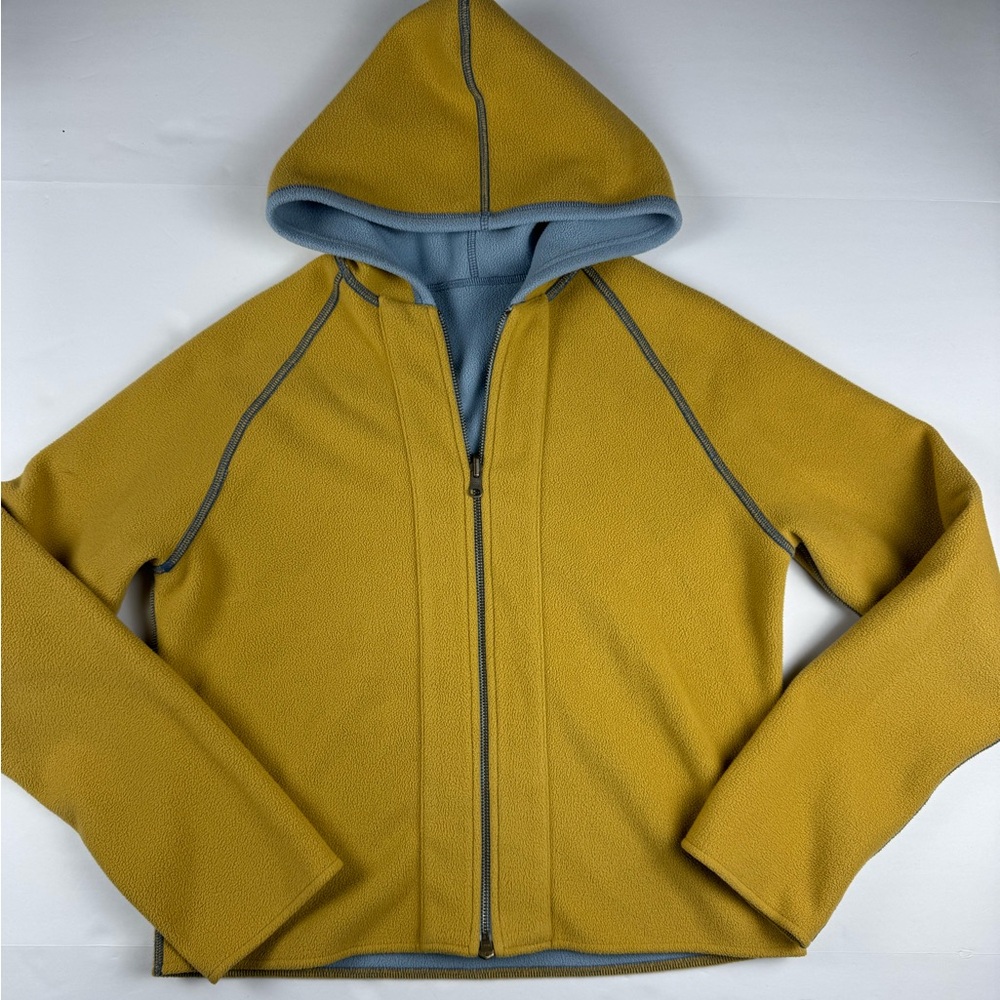 Athleta Reversible Mustard or light blue full zip Hooded Jacket measures large